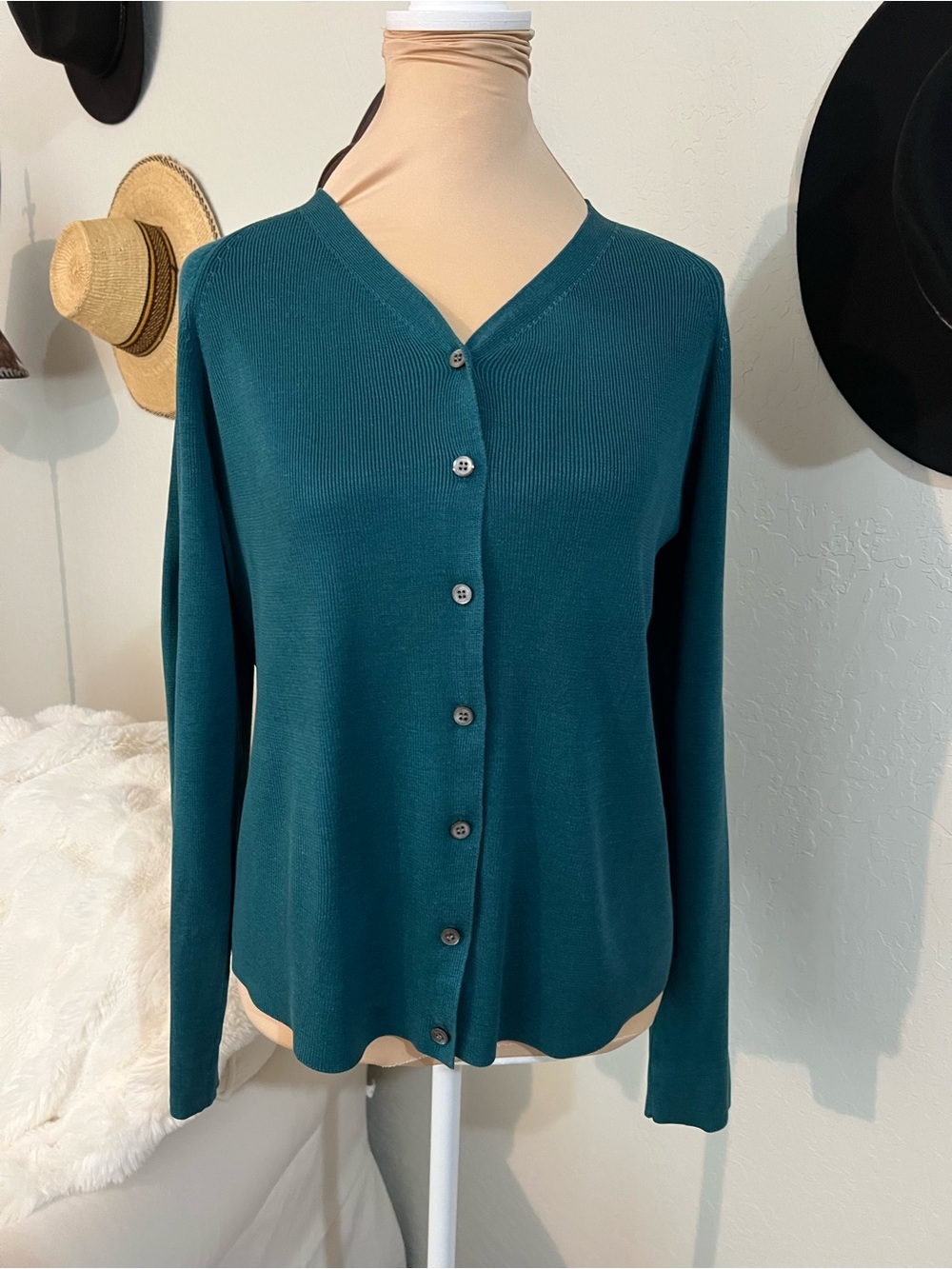 Banana Republic 100% Silk V-Neck Knit Cardigan Teal M